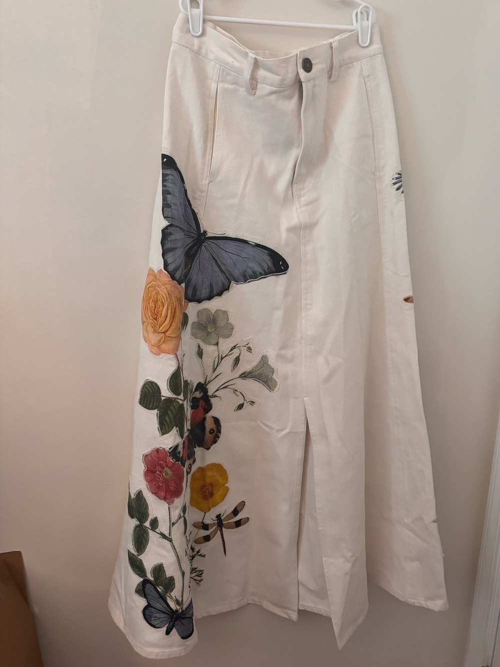 FREE PEOPLE X DENIM AND BONE DENIM MAXI SKIRT ECRU - Picture 2 of 3
